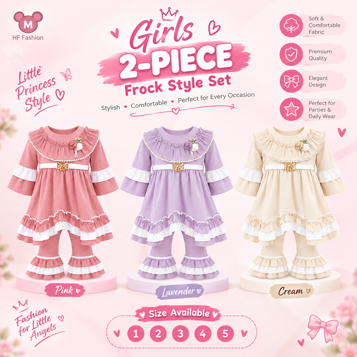 Girls 2-Piece Frock Style Set – Elegant Party Wear Dress