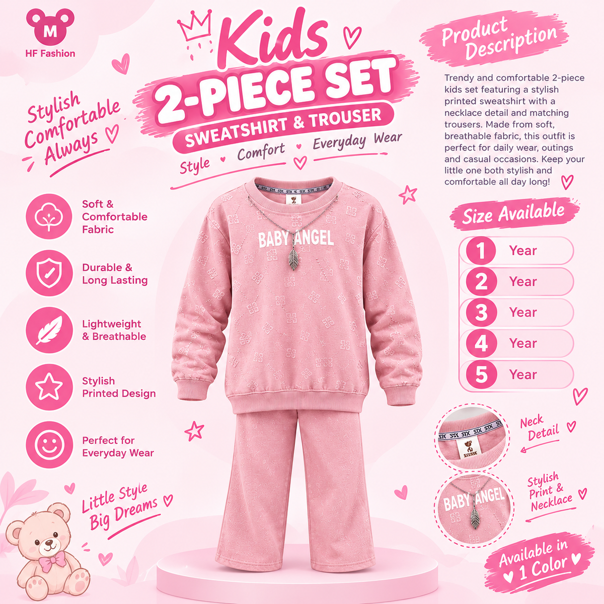 Kids 2-Piece Tracksuit Set – Baby Angel Printed Sweatshirt & Trouser