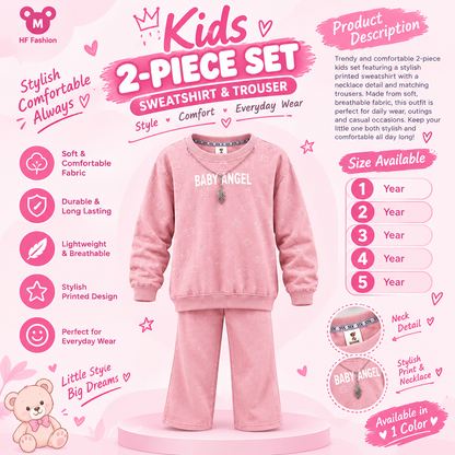 Kids 2-Piece Tracksuit Set – Baby Angel Printed Sweatshirt & Trouser