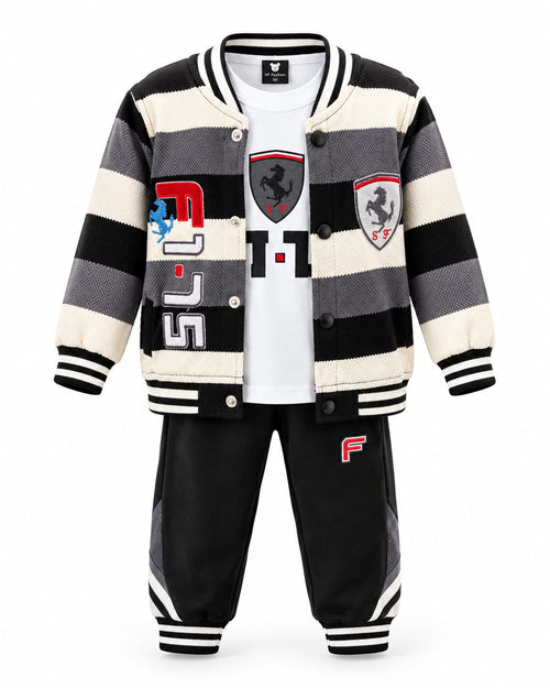 Kids 3-Piece Varsity Tracksuit Set – Stylish Jacket, T-Shirt & Jogger