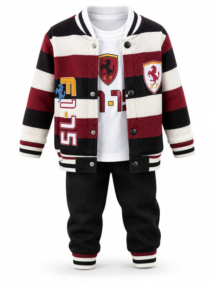 Kids 3-Piece Varsity Tracksuit Set – Stylish Jacket, T-Shirt & Jogger