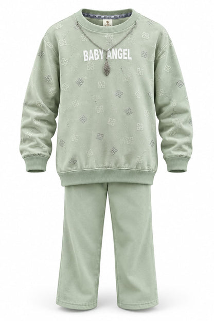 Kids 2-Piece Tracksuit Set – Baby Angel Printed Sweatshirt & Trouser