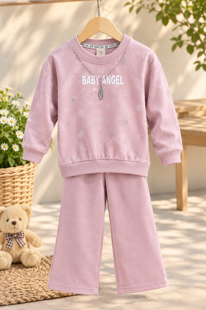 Kids 2-Piece Tracksuit Set – Baby Angel Printed Sweatshirt & Trouser